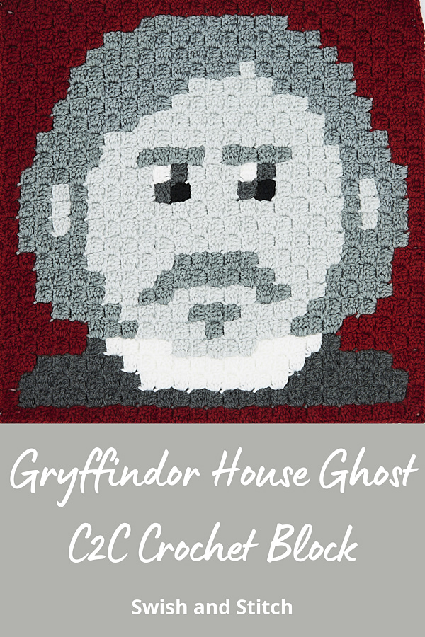 Hogwarts house ghosts C2C crochet afghan Pinterest image - Gryffindor