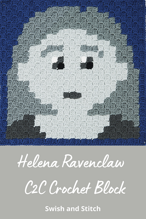 Hogwarts house ghosts C2C crochet afghan Pinterest image - Helena Ravenclaw