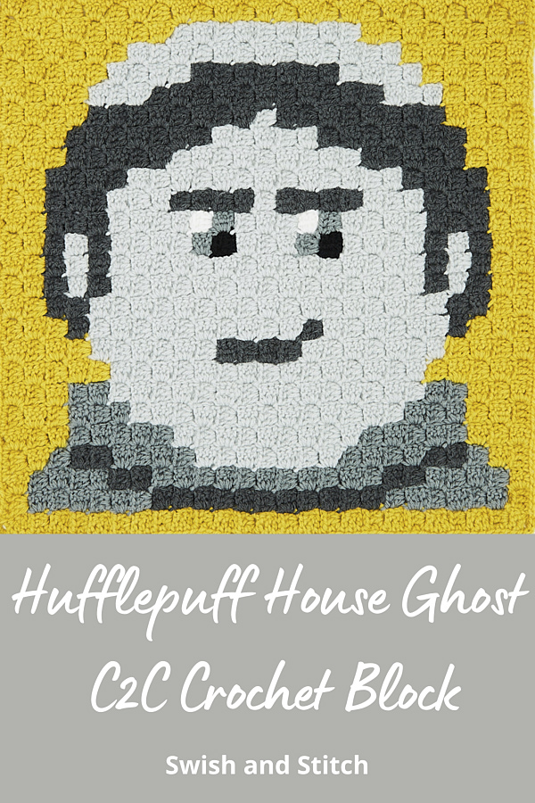 Hogwarts house ghosts C2C crochet afghan Pinterest image - Hufflepuff