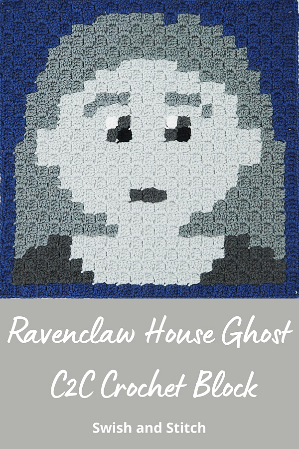 Hogwarts house ghosts C2C crochet afghan Pinterest image - Ravenclaw