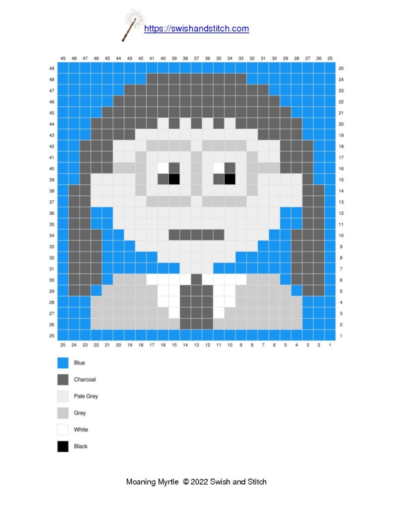 Moaning Myrtle C2C crochet downloadable printable pixel graph