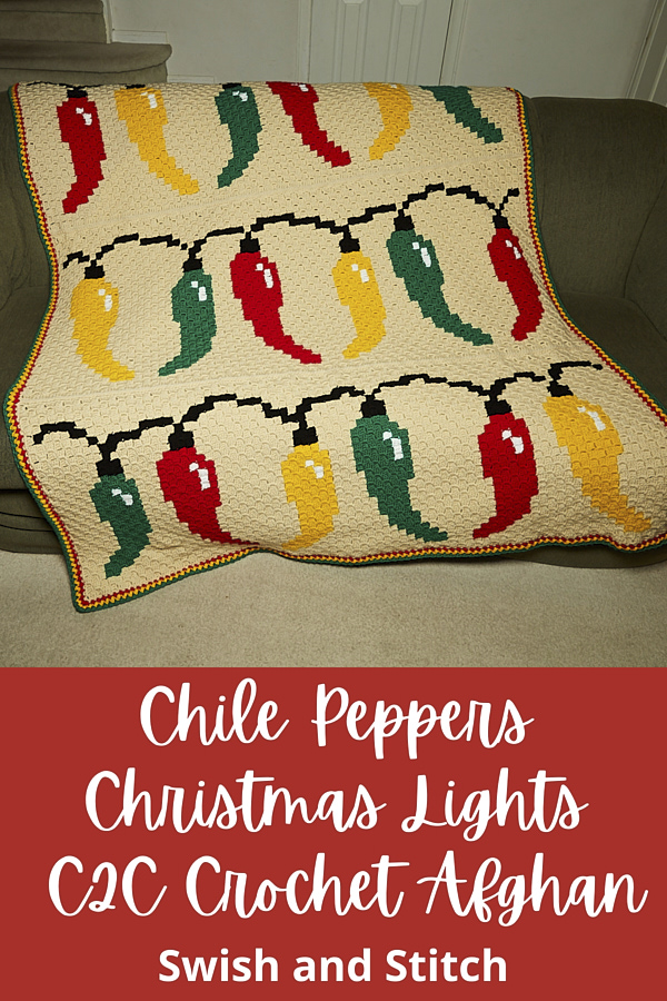 Southwestern Chile Peppers Christmas Lights C2C Crochet Afghan Pattern - Pinterest Image 