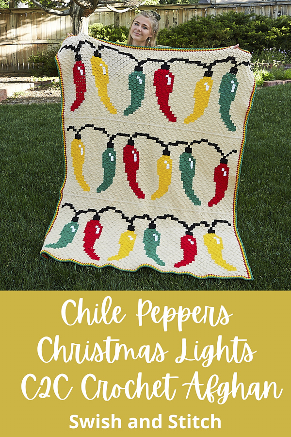 Southwestern Chile Peppers Christmas Lights C2C Crochet Afghan Pattern - Pinterest Image 
