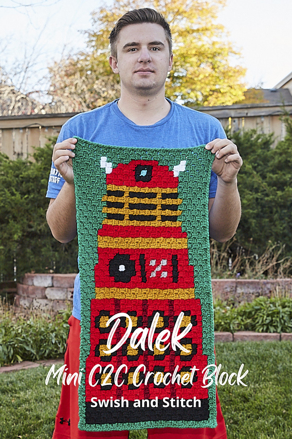 Doctor Who mini C2C Crochet blanket Pinterest image Dalek