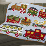 Christmas Train C2C crochet afghan throw blanket on couch