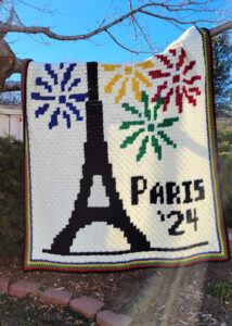 Paris 24 Olympics year c2c crochet afghan in tree