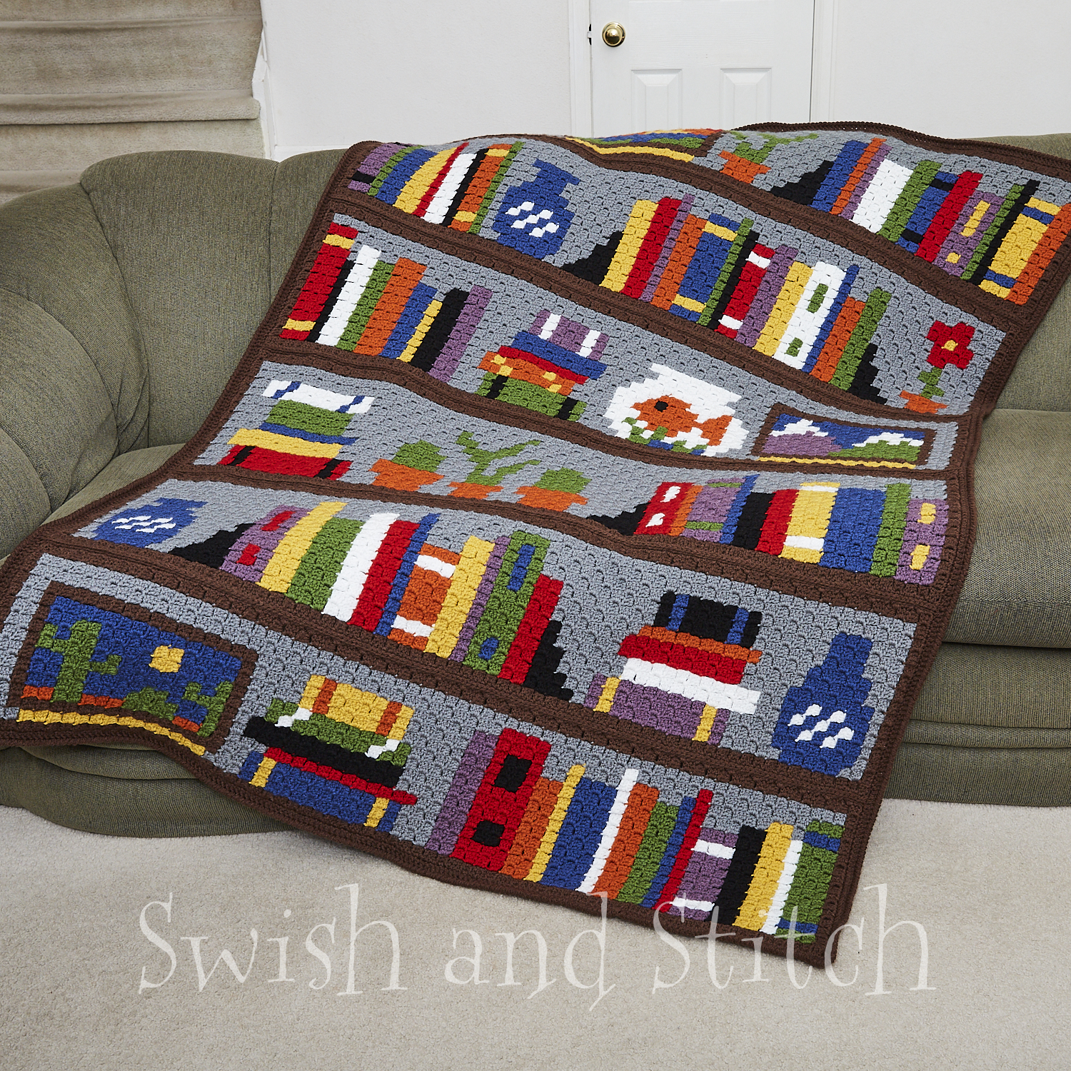 Bookcase afghan on couch