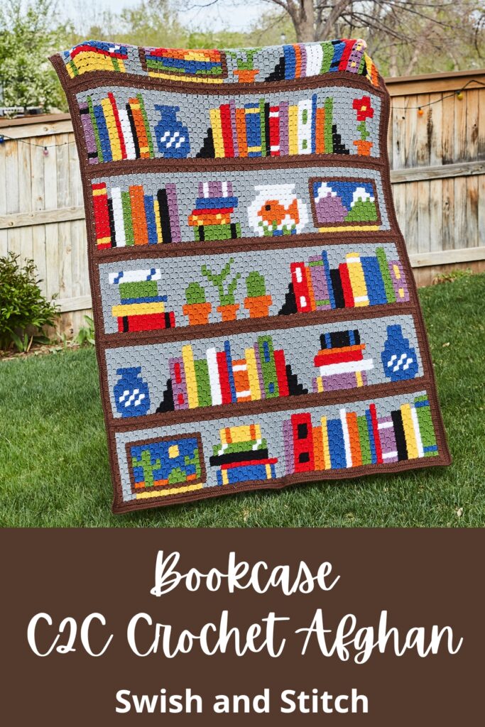 C2C Crochet Bookcase Afghan Pinterest image