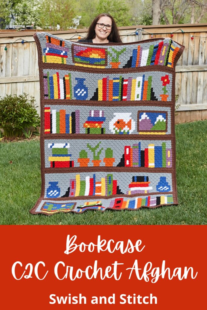 C2C Crochet Bookshelf Afghan Pinterest image