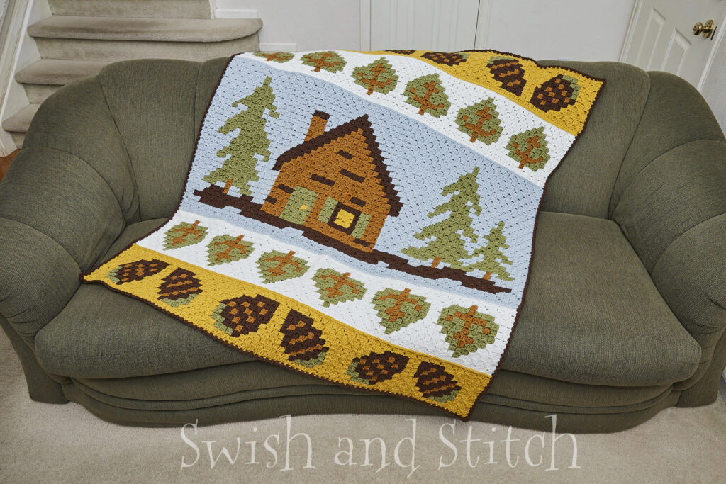 Summer Cabin C2C Crochet Afghan on couch