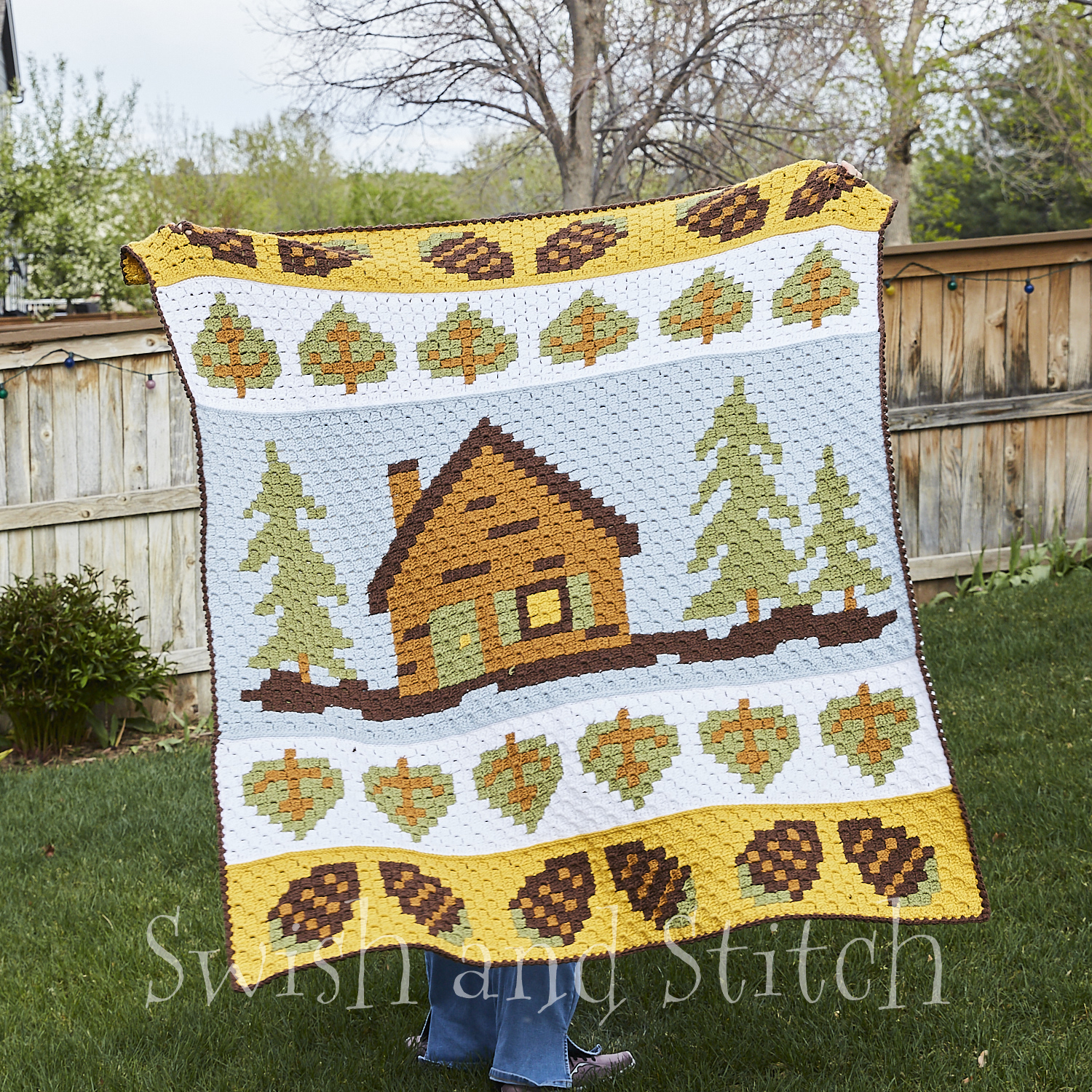 Summer Cabin C2C Crochet Afghan flared out