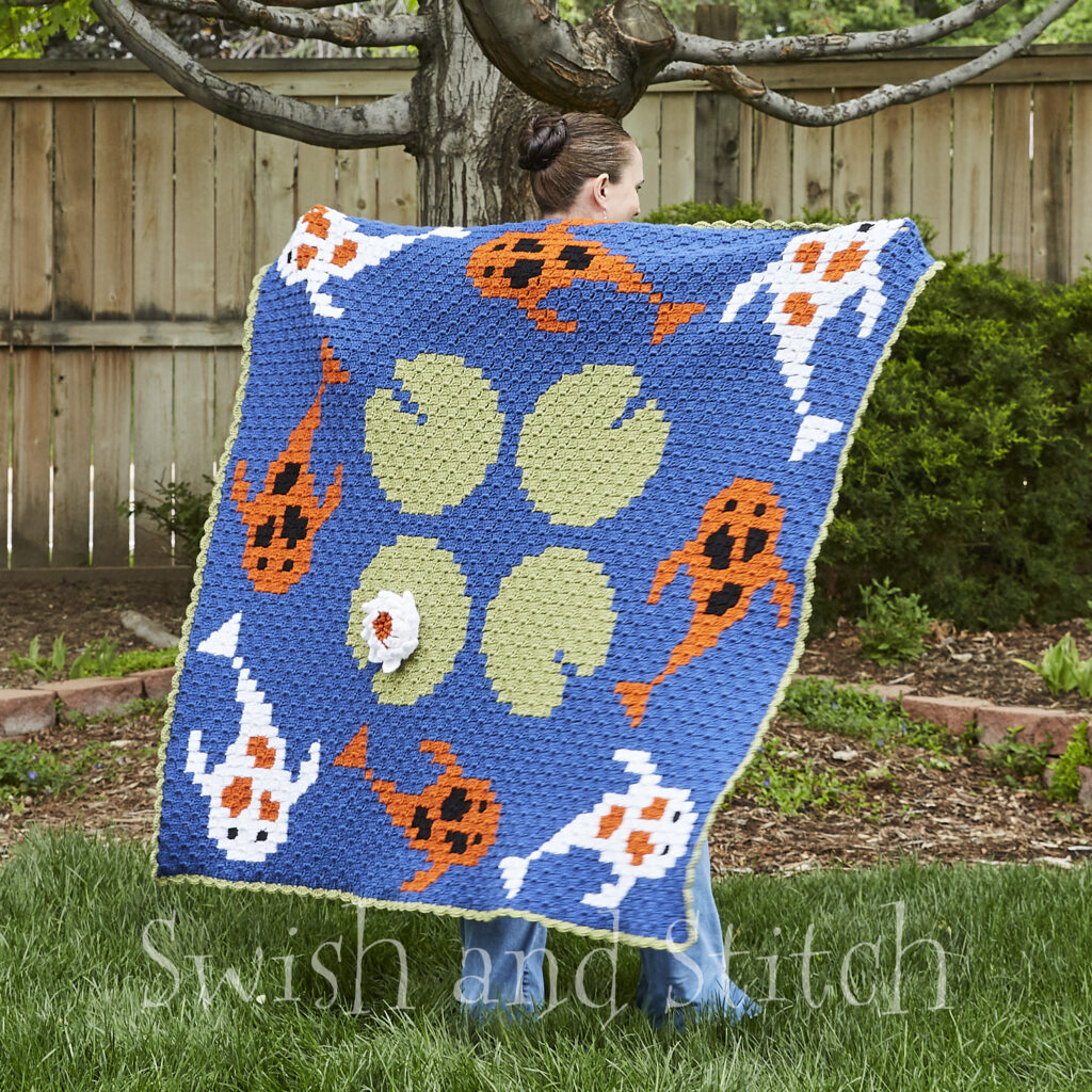 Tranquil Koi Pond C2C Croceht Throw Afghan flared out