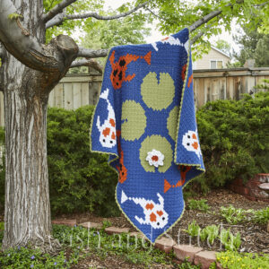 Tranquil Koi Pond C2C Croceht Throw Afghan in tree