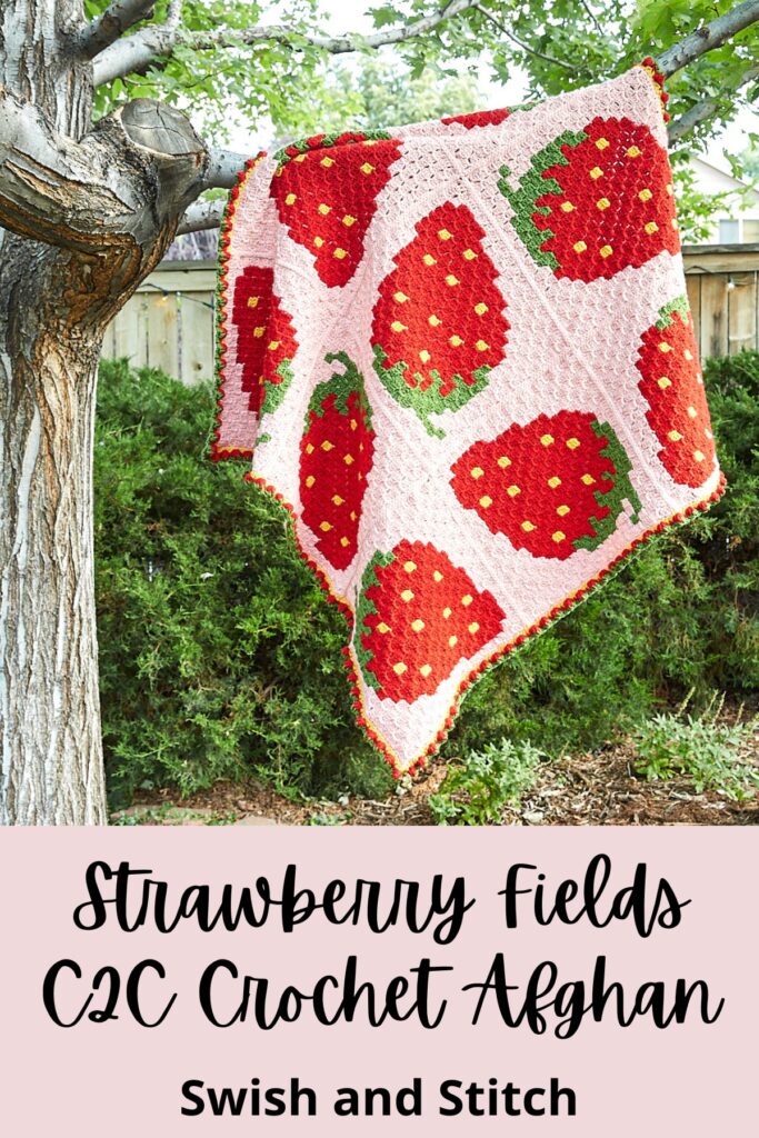 Strawberry Fields Afghan C2C Crochet - Pinterest Image 