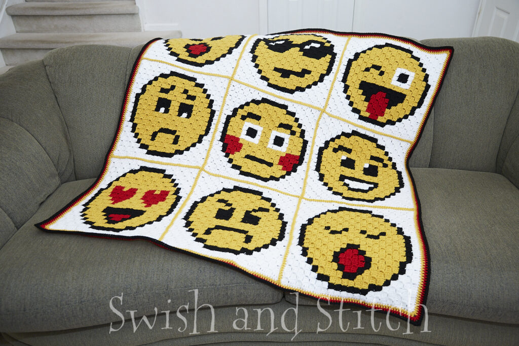 Emoji Emotions C2C Crochet Afghan - on couch