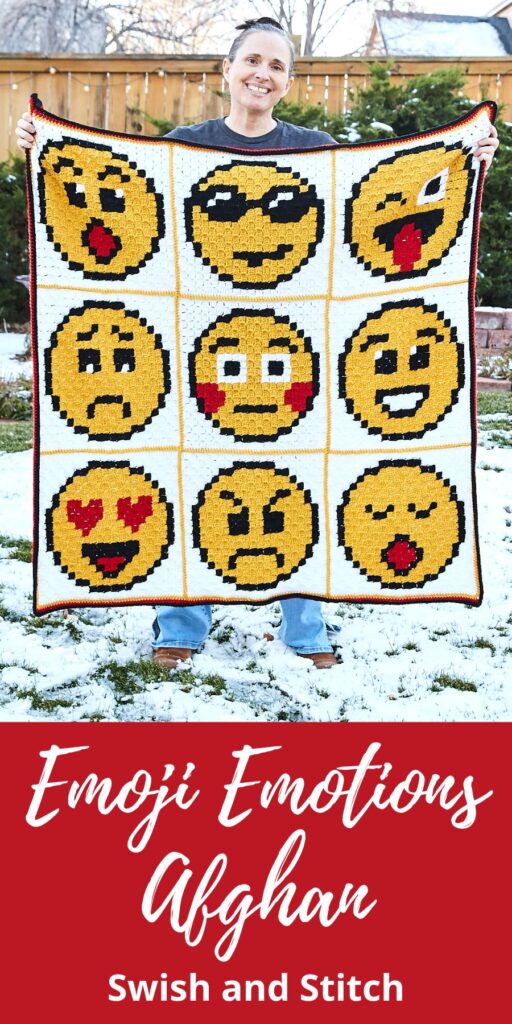 Emoji Emotions C2C Crochet Afghan - Pinterest image