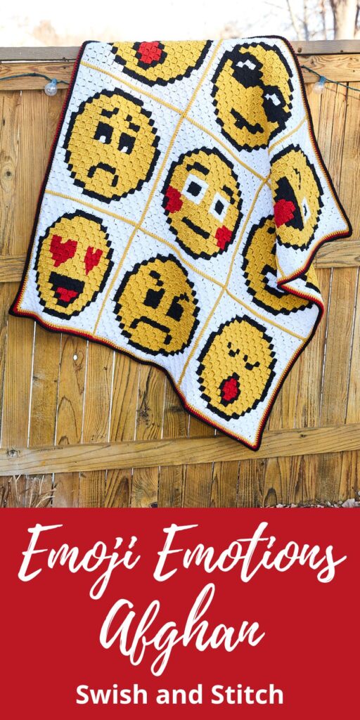 Emoji Emotions C2C Crochet Afghan - Pinterest image