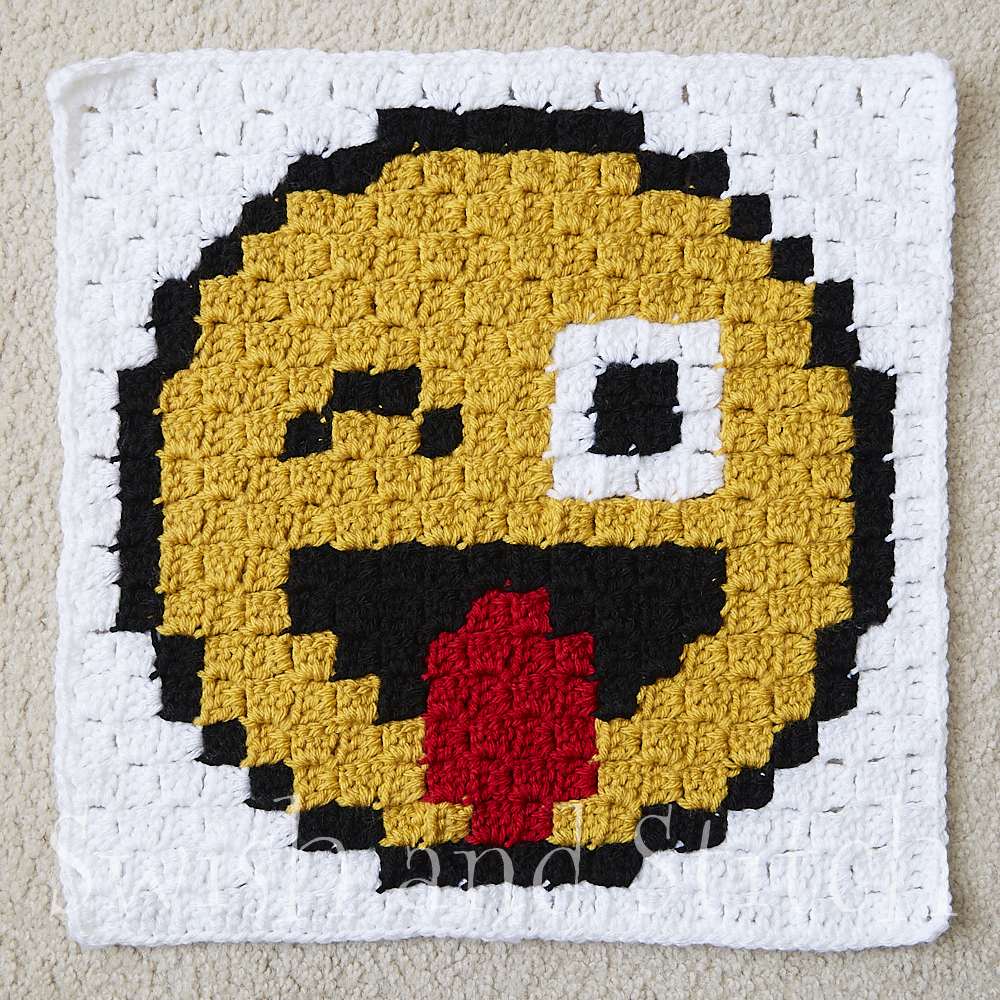 Emoji Emotions C2C Crochet Afghan - crazy face