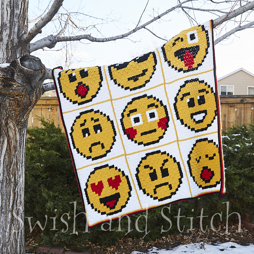 Emoji Emotions C2C Crochet Afghan - in tree