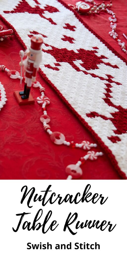 Nutcracker Silhouette C2C Crochet Table Runner - Pinterest Image