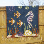 Coral Reef C2C Crochet Afghan - on fence