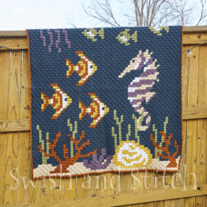 Coral Reef C2C Crochet Afghan - on fence