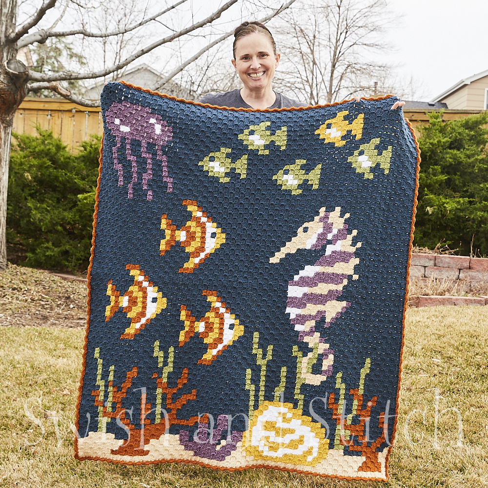 Coral Reef C2C Crochet Afghan - with designer