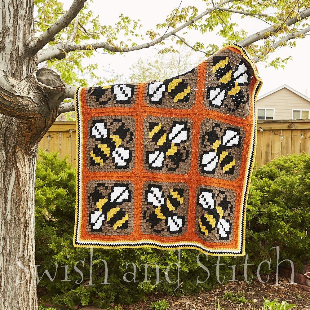 Honeybee Hive C2C Crochet Afghan - in tree