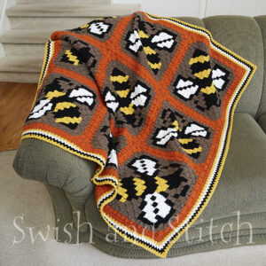Honeybee Hive C2C Crochet Afghan - on couch