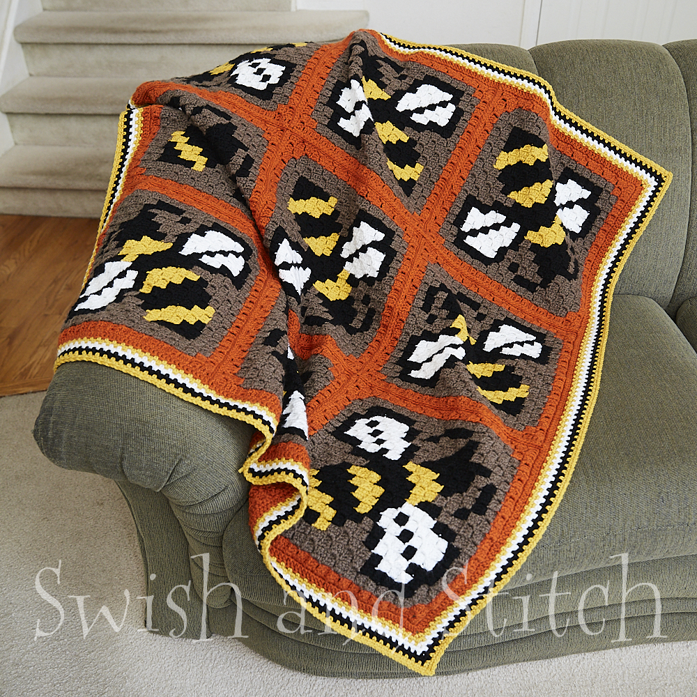 Honeybee Hive C2C Crochet Afghan - on couch