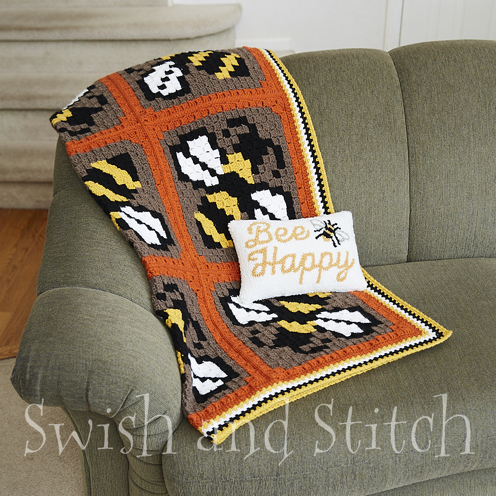 Honeybee Hive C2C Crochet Afghan - on couch