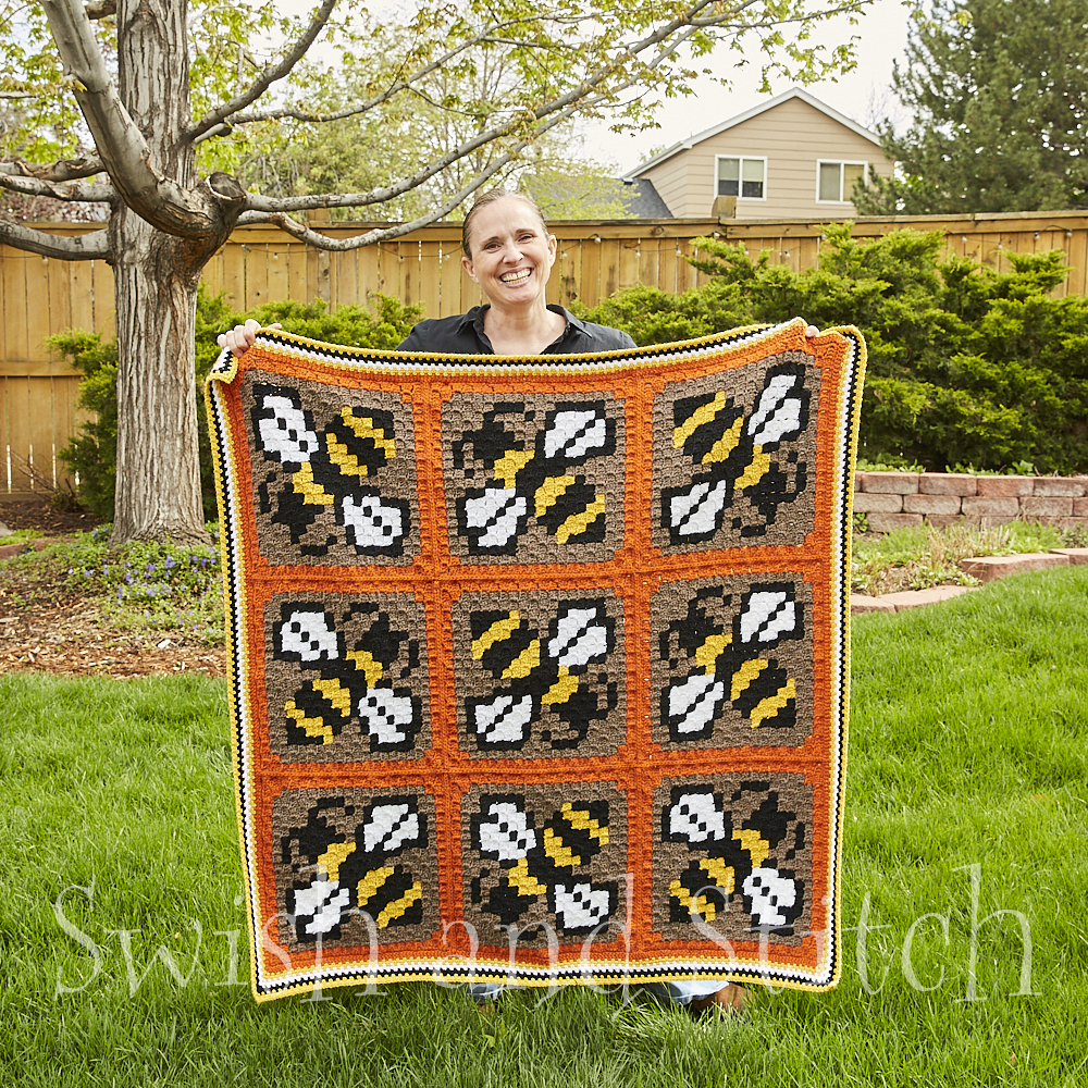 Honeybee Hive C2C Crochet Afghan - with designer