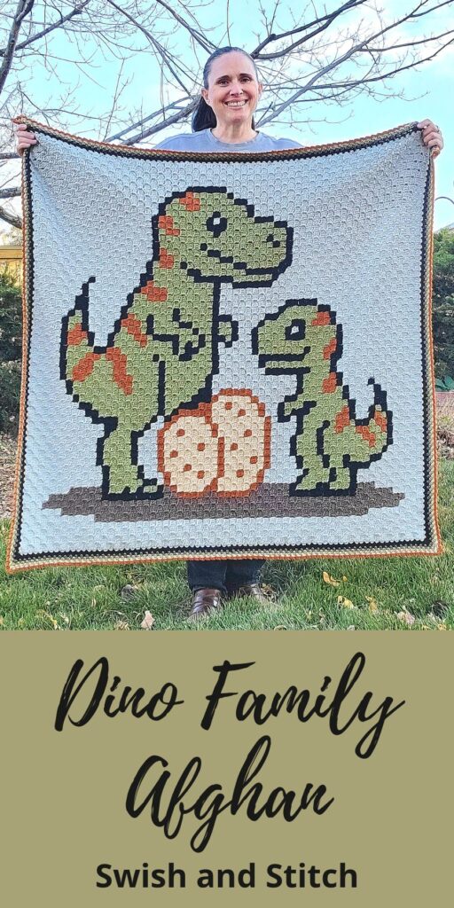 Dinosaur family afghan Pinterest image