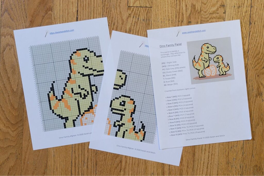 Dinosaur family baby blanket chart PDF