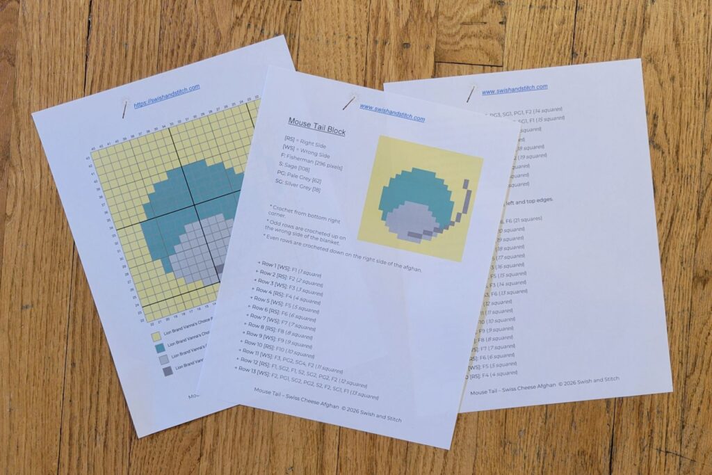 Swiss Cheese mouse crochet blanket chart PDF