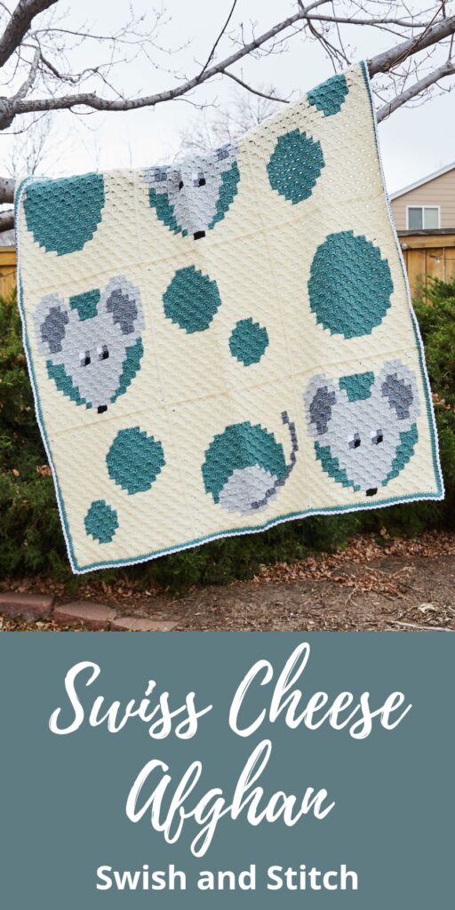 Swiss Cheese C2C Crochet afghan Pinterest image
